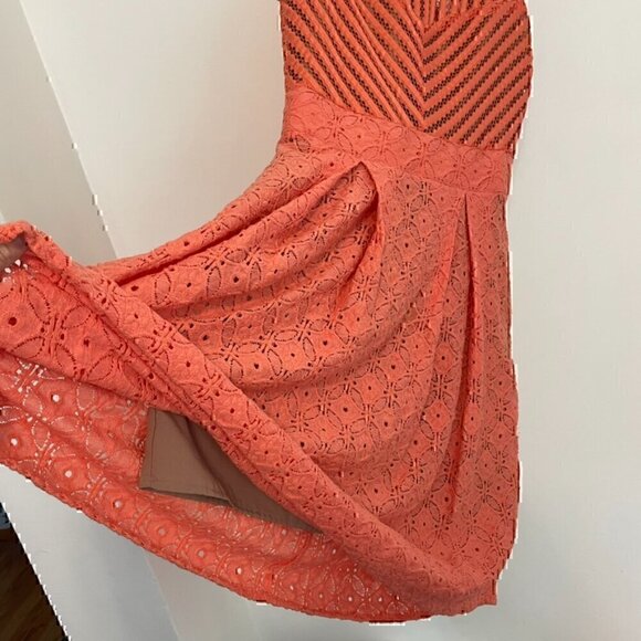 NEW YORK COMPANY NY&CO Eyelet Fit Flare Dress Coral Orange Pink Sleeveless Midi - Picture 7 of 13